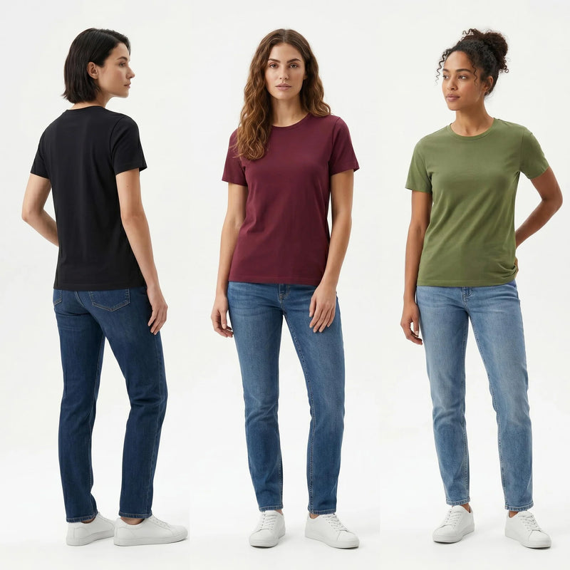 3 Pack Women's 100% Cotton T-Shirts | Soft Breathable Crew Neck Everyday Essential Tees