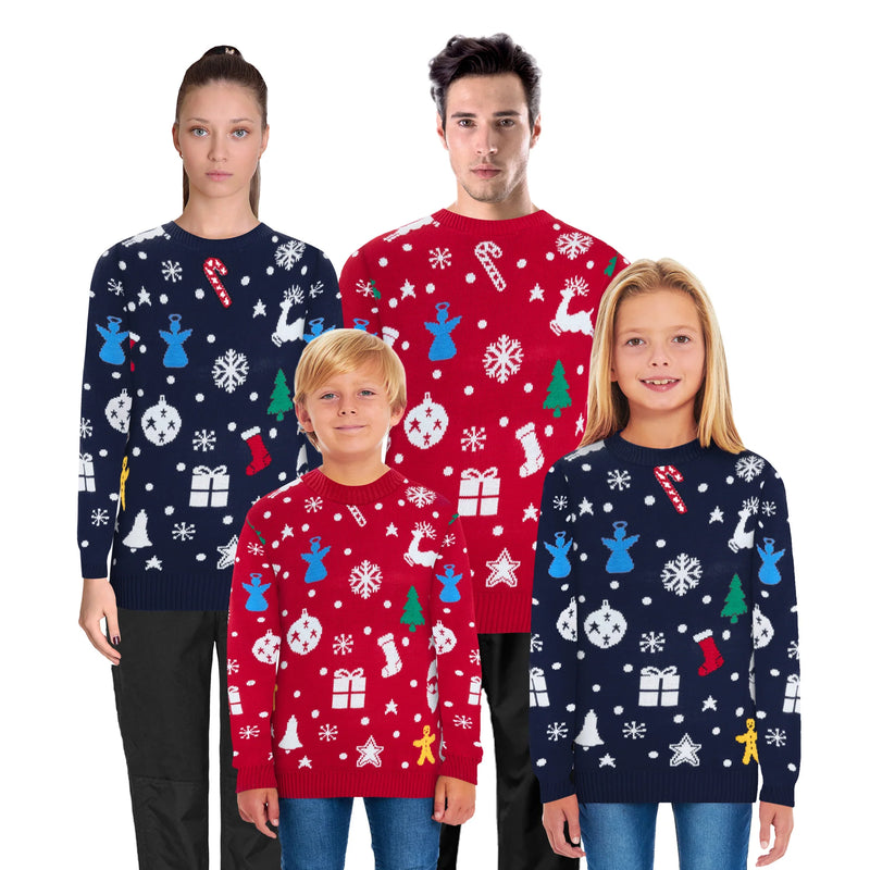 Santa Jingle Navy Family Christmas Jumper – Fun Festive Sweater for Adults (S-4XL) & Kids (2-3 to 13-14) – Cozy Knit with Santa Design, Perfect for Matching Family Holiday Photos, Parties & Christmas Jumper Day