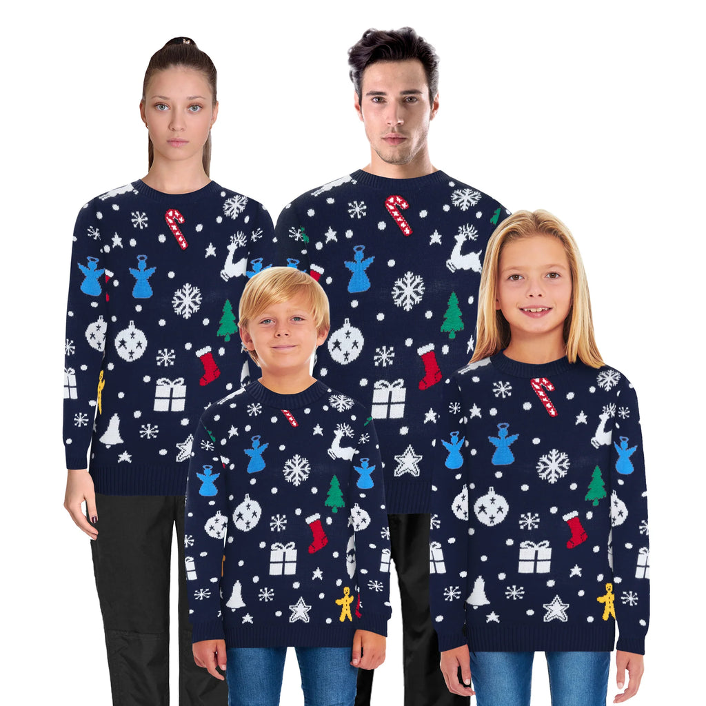 Santa Jingle Navy Family Christmas Jumper – Fun Festive Sweater for Adults (S-4XL) & Kids (2-3 to 13-14) – Cozy Knit with Santa Design, Perfect for Matching Family Holiday Photos, Parties & Christmas Jumper Day